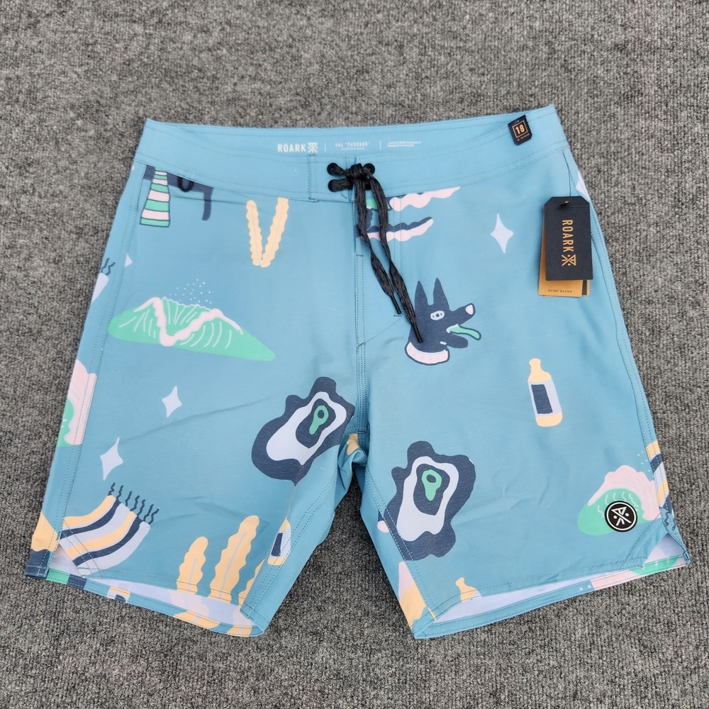 ROARK Passage 18" Viaje Board Shorts sz 30‎ Agave Blue HEMP Blend Swim Trunks